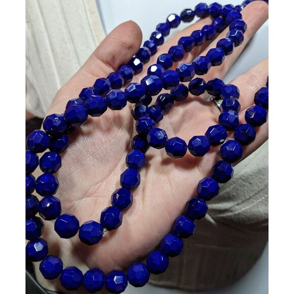 Dark Elegant Blue Faceted Glass Beaded Necklace - Picture 4 of 6